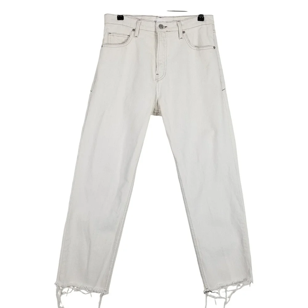 Good American Good Standard Straight Jeans Women 4/27 White Raw Hem Mid Rise